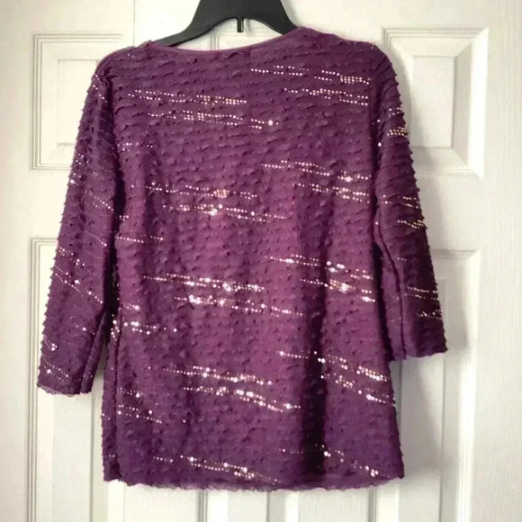 ELEMENTZ  Beautiful Plum Purple Scalloped Accent Gold Sequin Size Small - Picture 2 of 5